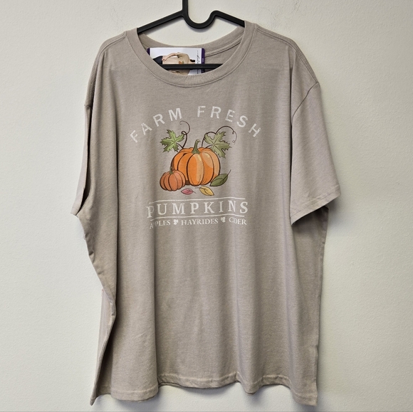 State Of Mine Tops - State of Mine Fall Farm Fresh Pumpkins Harvest Short Sleeve Tee Tan XXL